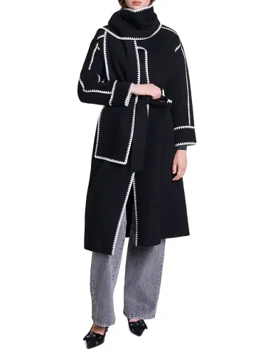 Maje Women's Two-Tone Double-Sided Coat - Black White | Thumbnail 5 Maje Women's Two-Tone Double-Sided Coat - Black White | Thumbnail 5