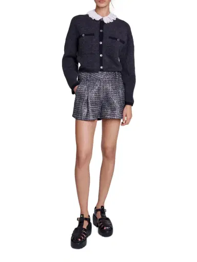 Maje Women's Tweed Shorts - Silver | Thumbnail 6 Maje Women's Tweed Shorts - Silver | Thumbnail 6