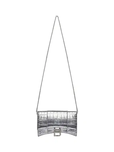 Balenciaga Women's Metallic Hourglass Wallet on Chain - Silver | Thumbnail 1 Balenciaga Women's Metallic Hourglass Wallet on Chain - Silver | Thumbnail 1