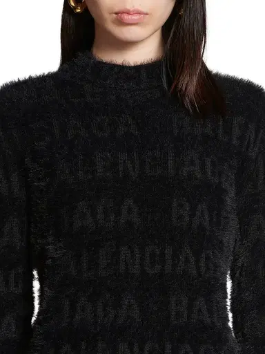 Balenciaga Women's Horizontal Allover Furry Fitted Sweater - Black | Thumbnail 5 Balenciaga Women's Horizontal Allover Furry Fitted Sweater - Black | Thumbnail 5