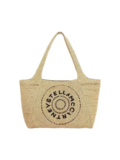 Stella McCartney Women's Logo-Embroidered Crochet Raffia Tote Bag | Thumbnail 1 Stella McCartney Women's Logo-Embroidered Crochet Raffia Tote Bag | Thumbnail 1