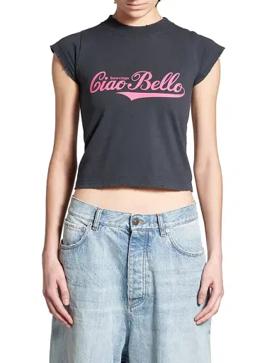 Balenciaga Women's Ciao Bello Shrunk T-Shirt - Black | Thumbnail 3 Balenciaga Women's Ciao Bello Shrunk T-Shirt - Black | Thumbnail 3