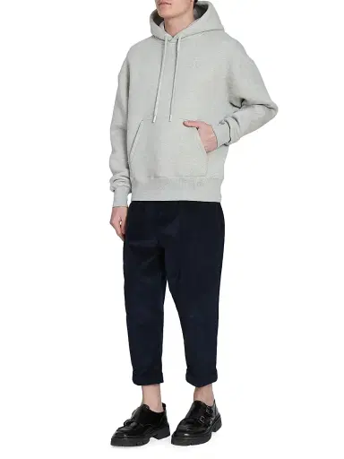 AMI Paris Men's Logo-Embossed Cotton-Blend Hoodie - Heather Ash Grey | Thumbnail 2 AMI Paris Men's Logo-Embossed Cotton-Blend Hoodie - Heather Ash Grey | Thumbnail 2
