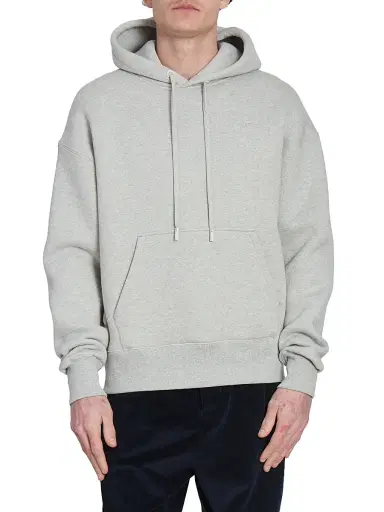 AMI Paris Men's Logo-Embossed Cotton-Blend Hoodie - Heather Ash Grey | Thumbnail 3 AMI Paris Men's Logo-Embossed Cotton-Blend Hoodie - Heather Ash Grey | Thumbnail 3