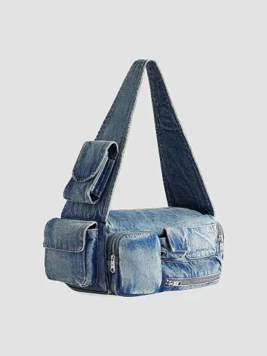 Balenciaga Women's Superbusy Sling Shoulder Bag in Denim - Blue | Thumbnail 2 Balenciaga Women's Superbusy Sling Shoulder Bag in Denim - Blue | Thumbnail 2