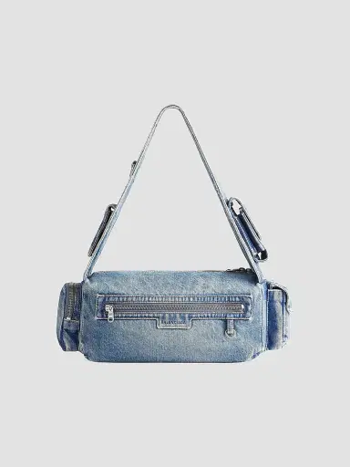 Balenciaga Women's Superbusy Sling Shoulder Bag in Denim - Blue | Thumbnail 4 Balenciaga Women's Superbusy Sling Shoulder Bag in Denim - Blue | Thumbnail 4