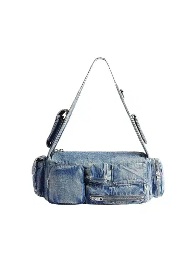 Balenciaga Women's Superbusy Sling Shoulder Bag in Denim - Blue | Thumbnail 1 Balenciaga Women's Superbusy Sling Shoulder Bag in Denim - Blue | Thumbnail 1