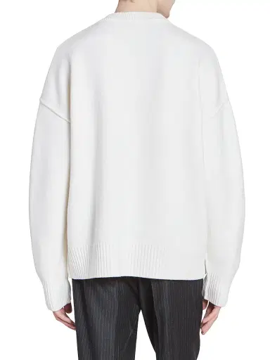 AMI Paris Men's Embroidered Wool Sweater - Ecru Red | Thumbnail 5 AMI Paris Men's Embroidered Wool Sweater - Ecru Red | Thumbnail 5