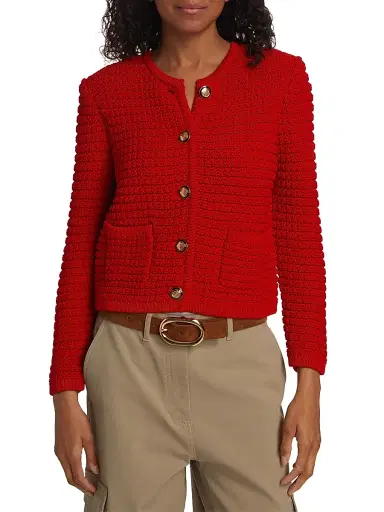 Ba&sh Women's Gaspard Knit Cotton-Blend Cardigan - Rouge - Size Large | Thumbnail 3 Ba&sh Women's Gaspard Knit Cotton-Blend Cardigan - Rouge - Size Large | Thumbnail 3
