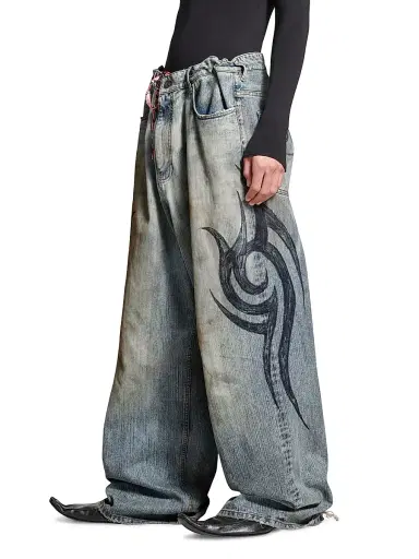 Balenciaga Men's Y2k Stretched Knee Baggy Pants - Light Blue | Thumbnail 3 Balenciaga Men's Y2k Stretched Knee Baggy Pants - Light Blue | Thumbnail 3