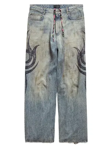 Balenciaga Men's Y2k Stretched Knee Baggy Pants - Light Blue | Thumbnail 1 Balenciaga Men's Y2k Stretched Knee Baggy Pants - Light Blue | Thumbnail 1