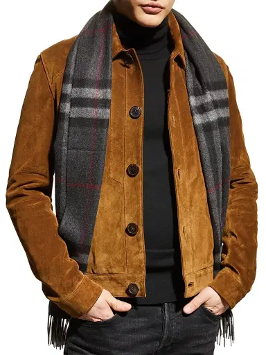 Burberry Men's Giant Check Cashmere Scarf - Charcoal | Thumbnail 3 Burberry Men's Giant Check Cashmere Scarf - Charcoal | Thumbnail 3