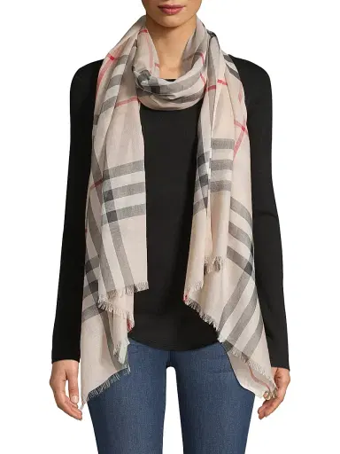 Burberry Women's Giant Check Gauze Scarf - Heritage Stone | Thumbnail 1 Burberry Women's Giant Check Gauze Scarf - Heritage Stone | Thumbnail 1