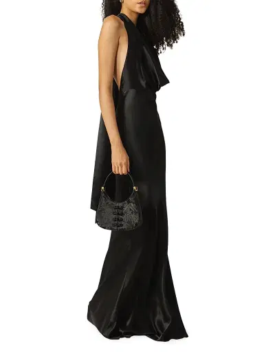 Sau Lee Women's Pearl Satin Cowl-Neck Gown - Black | Thumbnail 3 Sau Lee Women's Pearl Satin Cowl-Neck Gown - Black | Thumbnail 3