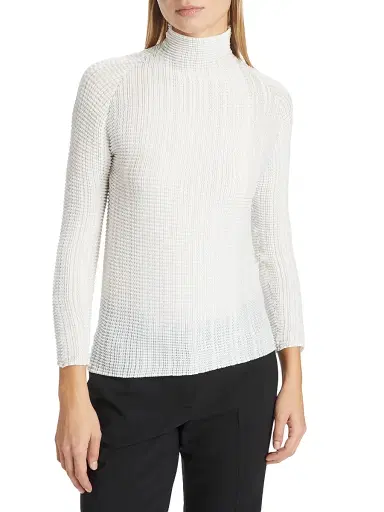 Issey Miyake Women's Wooly Pleats Long-Sleeve Blouse - White - Size Small | Thumbnail 2 Issey Miyake Women's Wooly Pleats Long-Sleeve Blouse - White - Size Small | Thumbnail 2