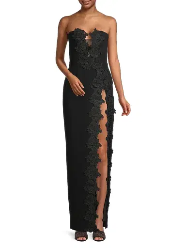Sau Lee Women's Florence Floral-Appliquéd Column Gown - Black | Thumbnail 2 Sau Lee Women's Florence Floral-Appliquéd Column Gown - Black | Thumbnail 2
