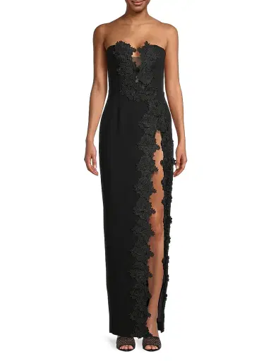 Sau Lee Women's Florence Floral-Appliquéd Column Gown - Black | Thumbnail 3 Sau Lee Women's Florence Floral-Appliquéd Column Gown - Black | Thumbnail 3