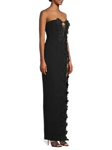 Sau Lee Women's Florence Floral-Appliquéd Column Gown - Black | Thumbnail 4 Sau Lee Women's Florence Floral-Appliquéd Column Gown - Black | Thumbnail 4