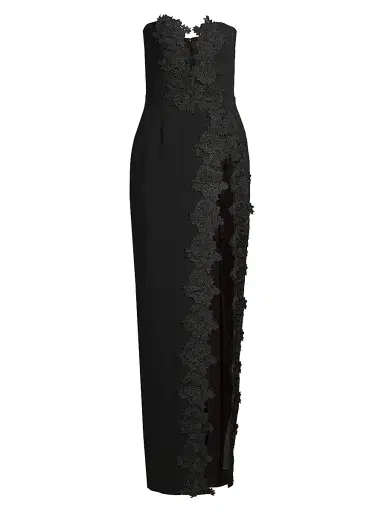 Sau Lee Women's Florence Floral-Appliquéd Column Gown - Black | Thumbnail 1 Sau Lee Women's Florence Floral-Appliquéd Column Gown - Black | Thumbnail 1