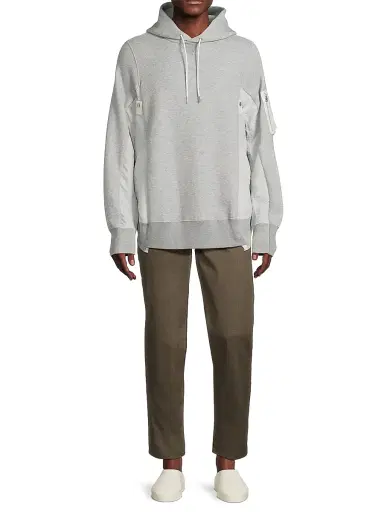 Sacai Men's Sponge Sweat Mixed-Media Cotton-Blend Hoodie - Light Grey - Size Large | Thumbnail 2 Sacai Men's Sponge Sweat Mixed-Media Cotton-Blend Hoodie - Light Grey - Size Large | Thumbnail 2