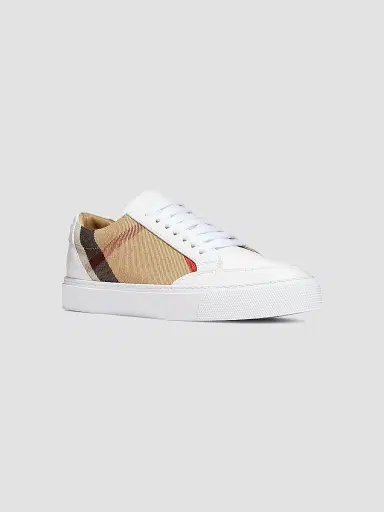 Burberry Women's Salmond Vintage Check Leather & Textile Sneakers - White | Thumbnail 2 Burberry Women's Salmond Vintage Check Leather & Textile Sneakers - White | Thumbnail 2