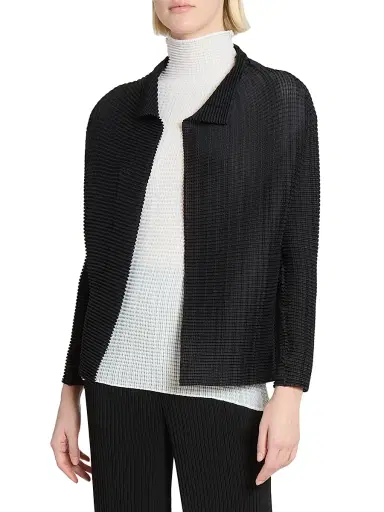 Issey Miyake Women's Wooly Pleats Long-Sleeve Shirt Jacket - Black - Size XS | Thumbnail 3 Issey Miyake Women's Wooly Pleats Long-Sleeve Shirt Jacket - Black - Size XS | Thumbnail 3