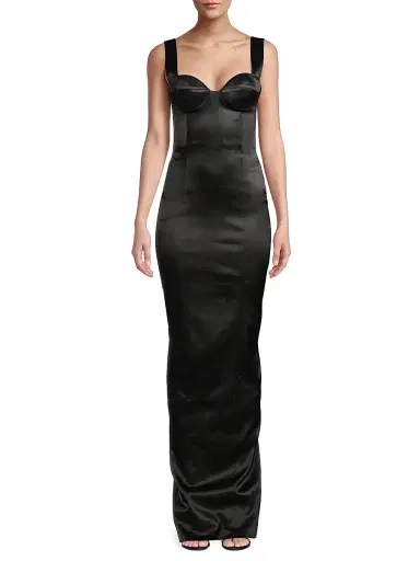 Sau Lee Women's Palmela Sleeveless Satin Gown - Black | Thumbnail 3 Sau Lee Women's Palmela Sleeveless Satin Gown - Black | Thumbnail 3