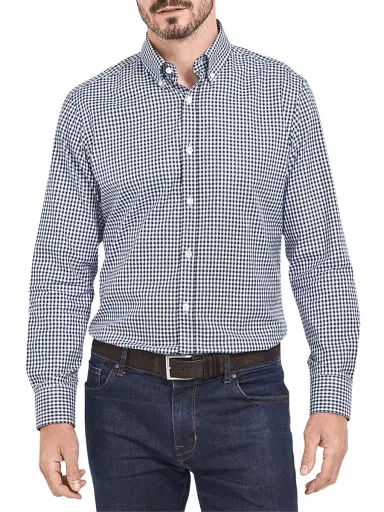 Alder & Green Men's Oxford Slim-Fit Shirt - Navy Gingham | Thumbnail 2 Alder & Green Men's Oxford Slim-Fit Shirt - Navy Gingham | Thumbnail 2