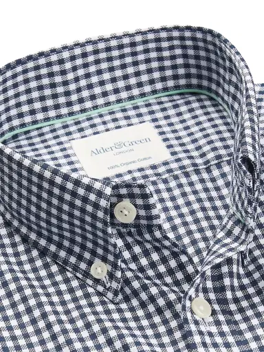 Alder & Green Men's Oxford Slim-Fit Shirt - Navy Gingham | Thumbnail 5 Alder & Green Men's Oxford Slim-Fit Shirt - Navy Gingham | Thumbnail 5