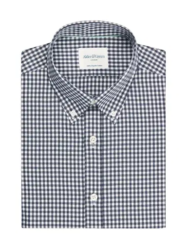Alder & Green Men's Oxford Slim-Fit Shirt - Navy Gingham | Thumbnail 1 Alder & Green Men's Oxford Slim-Fit Shirt - Navy Gingham | Thumbnail 1