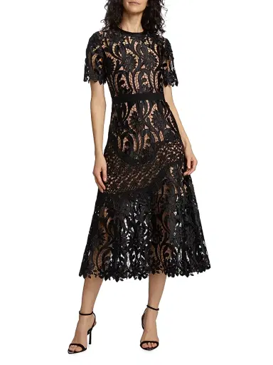 Self-Portrait Women's Prairie Guipure Lace Midi-Dress - Black - Size 2 | Thumbnail 2 Self-Portrait Women's Prairie Guipure Lace Midi-Dress - Black - Size 2 | Thumbnail 2