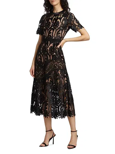 Self-Portrait Women's Prairie Guipure Lace Midi-Dress - Black - Size 2 | Thumbnail 4 Self-Portrait Women's Prairie Guipure Lace Midi-Dress - Black - Size 2 | Thumbnail 4