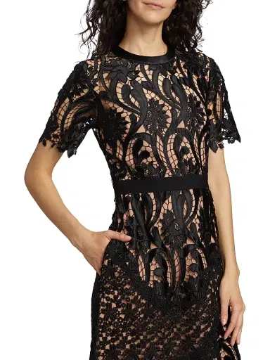 Self-Portrait Women's Prairie Guipure Lace Midi-Dress - Black - Size 2 | Thumbnail 6 Self-Portrait Women's Prairie Guipure Lace Midi-Dress - Black - Size 2 | Thumbnail 6