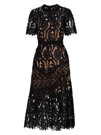 Self-Portrait Women's Prairie Guipure Lace Midi-Dress - Black - Size 2 | Thumbnail 1 Self-Portrait Women's Prairie Guipure Lace Midi-Dress - Black - Size 2 | Thumbnail 1