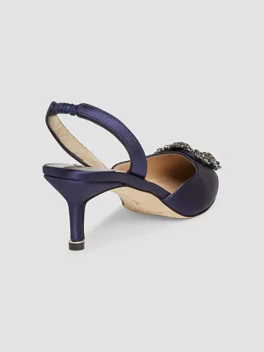 Manolo Blahnik Women's Hangisli 50MM Jewel Buckle Satin Pumps - Navy - Size 7 | Thumbnail 3 Manolo Blahnik Women's Hangisli 50MM Jewel Buckle Satin Pumps - Navy - Size 7 | Thumbnail 3