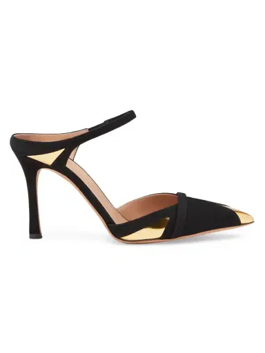 Malone Souliers Women's Uma 90MM Suede Mules - Black Gold | Thumbnail 5 Malone Souliers Women's Uma 90MM Suede Mules - Black Gold | Thumbnail 5