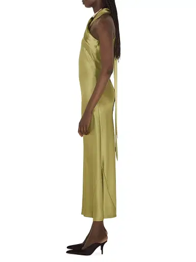 GALVAN LONDON Women's Pandora Satin Halterneck Midi-Dress - Olive - Size 10 | Thumbnail 3 GALVAN LONDON Women's Pandora Satin Halterneck Midi-Dress - Olive - Size 10 | Thumbnail 3