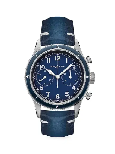 Montblanc Men's 1858 Stainless Steel & Leather Strap Chronograph Watch - Blue | Thumbnail 1 Montblanc Men's 1858 Stainless Steel & Leather Strap Chronograph Watch - Blue | Thumbnail 1