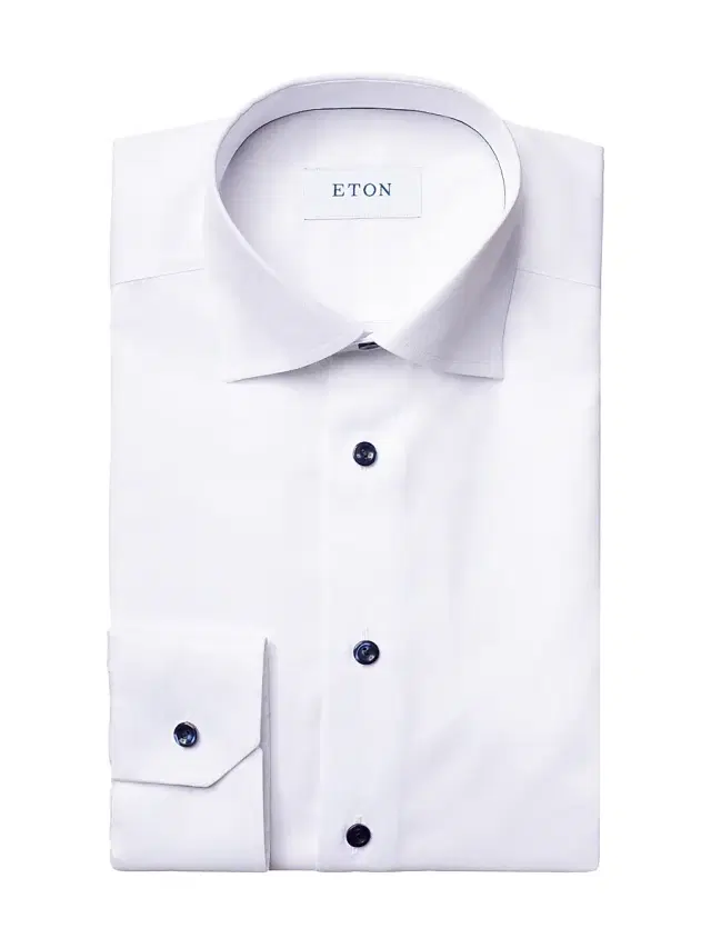 Men's Slim-Fit Twill Dress Shirt with Navy Details - White Men's Slim-Fit Twill Dress Shirt with Navy Details - White