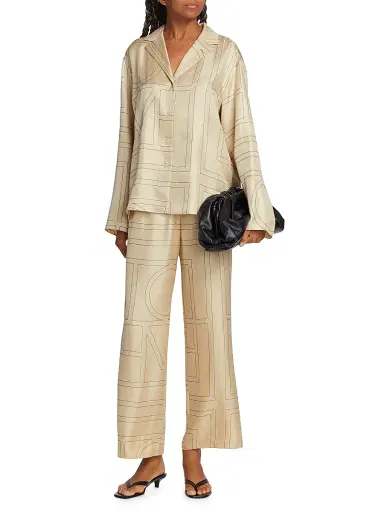 Toteme Women's Monogram Stitch Silk Pants - Monogram | Thumbnail 2 Toteme Women's Monogram Stitch Silk Pants - Monogram | Thumbnail 2