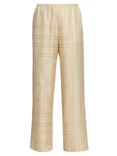 Toteme Women's Monogram Stitch Silk Pants - Monogram | Thumbnail 1 Toteme Women's Monogram Stitch Silk Pants - Monogram | Thumbnail 1