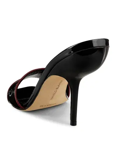 Manolo Blahnik Women's Helamu Patent Leather Open-Toe Mules - Black And Red | Thumbnail 3 Manolo Blahnik Women's Helamu Patent Leather Open-Toe Mules - Black And Red | Thumbnail 3