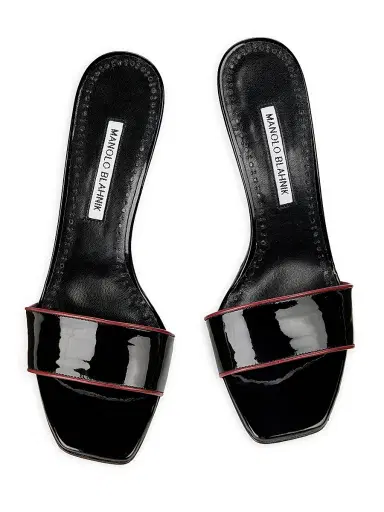 Manolo Blahnik Women's Helamu Patent Leather Open-Toe Mules - Black And Red | Thumbnail 4 Manolo Blahnik Women's Helamu Patent Leather Open-Toe Mules - Black And Red | Thumbnail 4