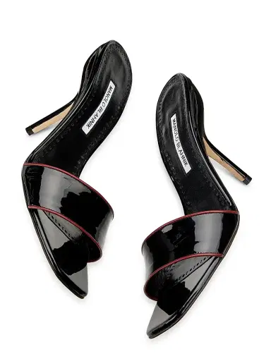 Manolo Blahnik Women's Helamu Patent Leather Open-Toe Mules - Black And Red | Thumbnail 6 Manolo Blahnik Women's Helamu Patent Leather Open-Toe Mules - Black And Red | Thumbnail 6