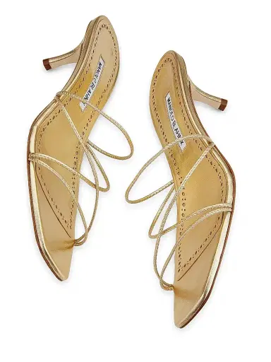 Manolo Blahnik Women's Ninfemu 50MM Leather Strappy Sandals - Gold | Thumbnail 6 Manolo Blahnik Women's Ninfemu 50MM Leather Strappy Sandals - Gold | Thumbnail 6