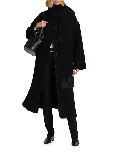 Toteme Women's Embroidered Scarf Coat - Black | Thumbnail 2 Toteme Women's Embroidered Scarf Coat - Black | Thumbnail 2