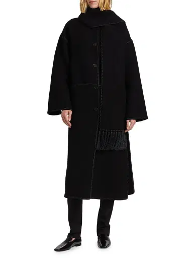 Toteme Women's Embroidered Scarf Coat - Black | Thumbnail 3 Toteme Women's Embroidered Scarf Coat - Black | Thumbnail 3