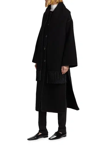Toteme Women's Embroidered Scarf Coat - Black | Thumbnail 4 Toteme Women's Embroidered Scarf Coat - Black | Thumbnail 4