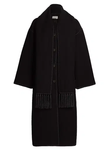 Toteme Women's Embroidered Scarf Coat - Black | Thumbnail 1 Toteme Women's Embroidered Scarf Coat - Black | Thumbnail 1