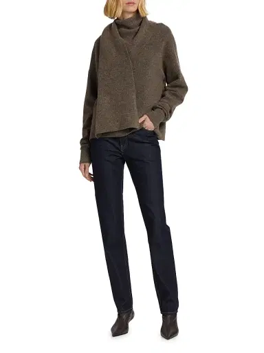 Toteme Women's Draped-Scarf Knit Sweater - Truffle | Thumbnail 2 Toteme Women's Draped-Scarf Knit Sweater - Truffle | Thumbnail 2